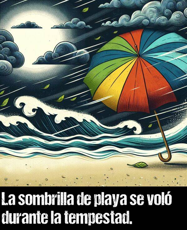 sombrilla: La sombrilla de playa se vol durante la tempestad.