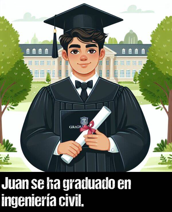 ingeniera: Juan se ha graduado en ingeniera civil.