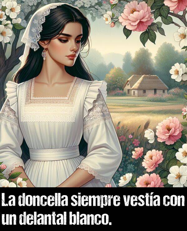 doncella: La doncella siempre vesta con un delantal blanco.