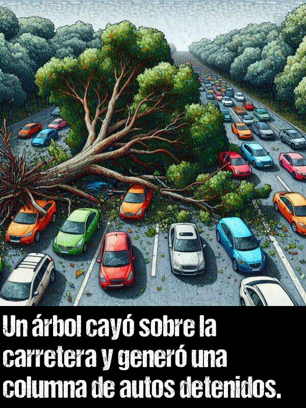 columna: Un rbol cay sobre la carretera y gener una columna de autos detenidos.