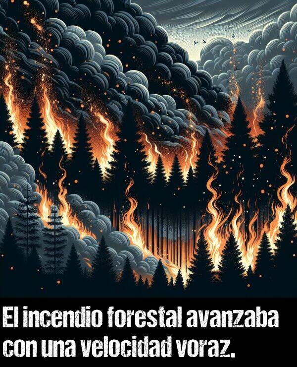 velocidad: El incendio forestal avanzaba con una velocidad voraz.