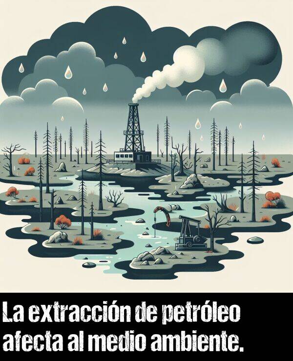 extraccin: La extraccin de petrleo afecta al medio ambiente.