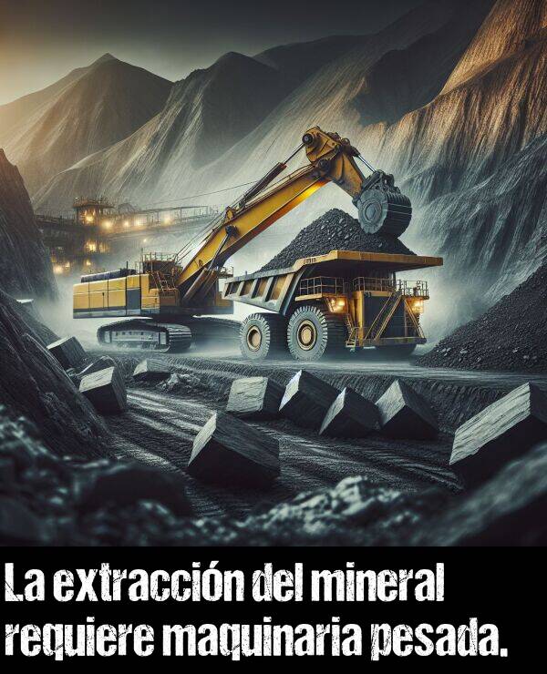 extraccin: La extraccin del mineral requiere maquinaria pesada.