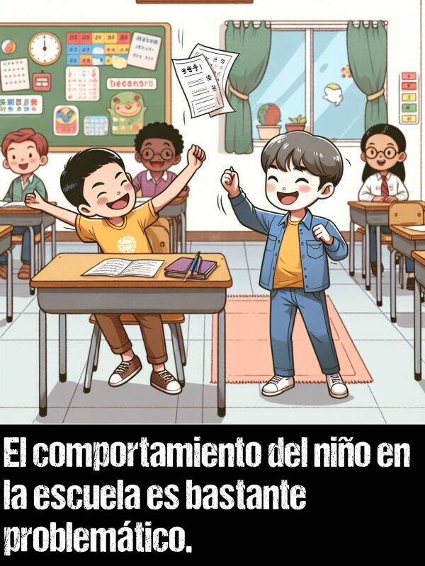 problemtico: El comportamiento del nio en la escuela es bastante problemtico.