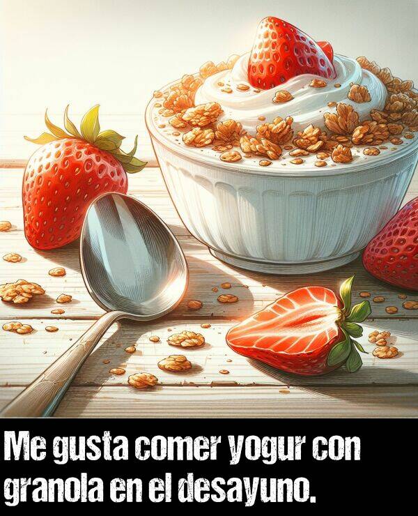 desayuno: Me gusta comer yogur con granola en el desayuno.