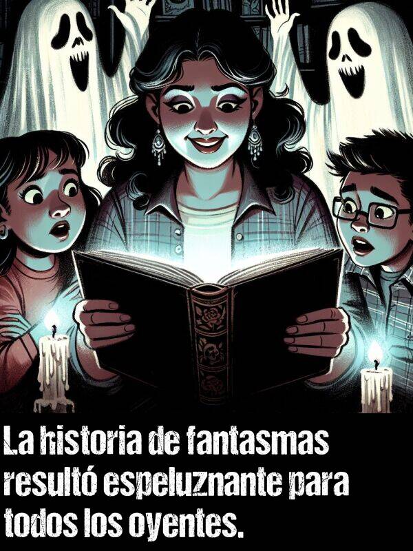 espeluznante: La historia de fantasmas result espeluznante para todos los oyentes.