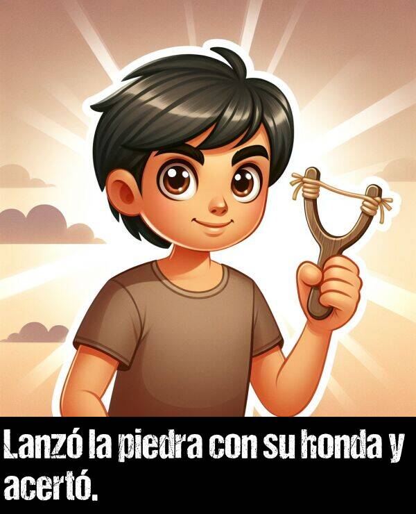 lanzar: Lanz la piedra con su honda y acert.