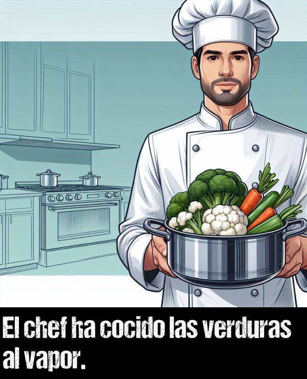 cocido: El chef ha cocido las verduras al vapor.