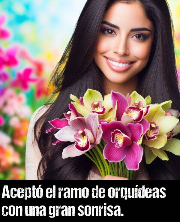 orqudeas: Acept el ramo de orqudeas con una gran sonrisa.