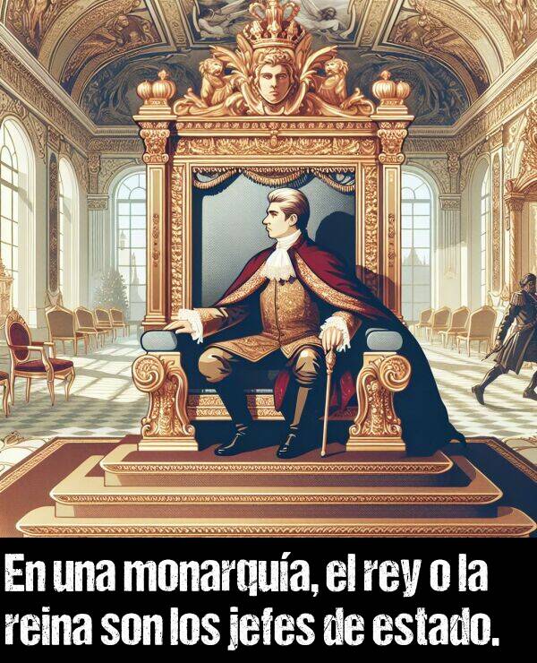 estado: En una monarqua, el rey o la reina son los jefes de estado.