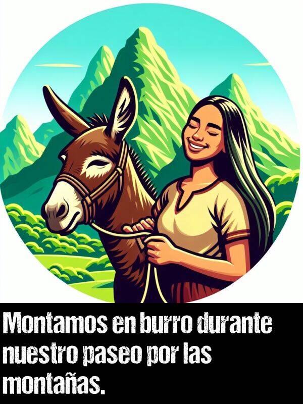 montamos: Montamos en burro durante nuestro paseo por las montaas.