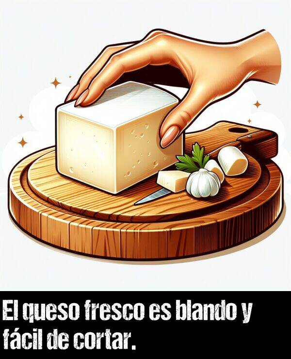 blando: El queso fresco es blando y fcil de cortar.