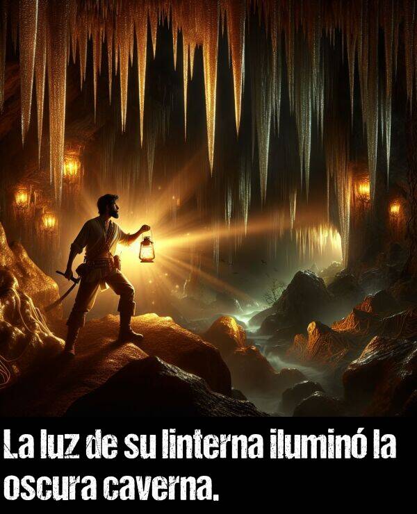 oscura: La luz de su linterna ilumin la oscura caverna.