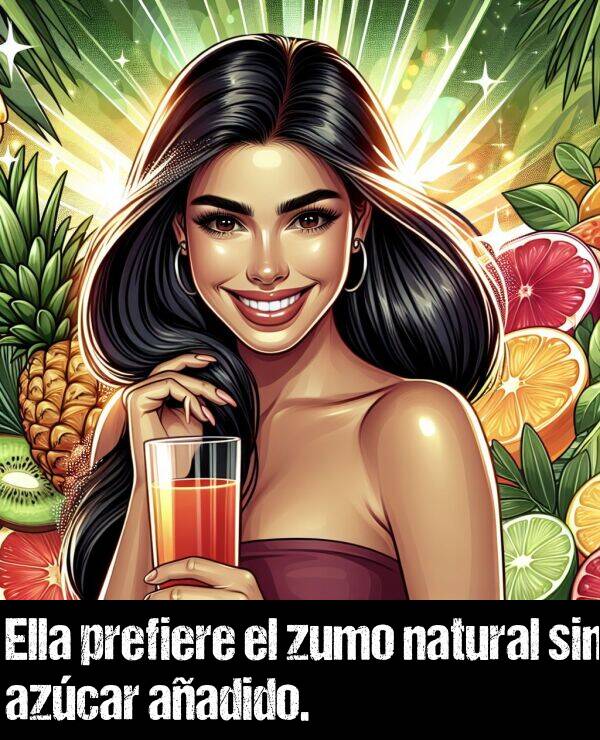 zumo: Ella prefiere el zumo natural sin azcar aadido.