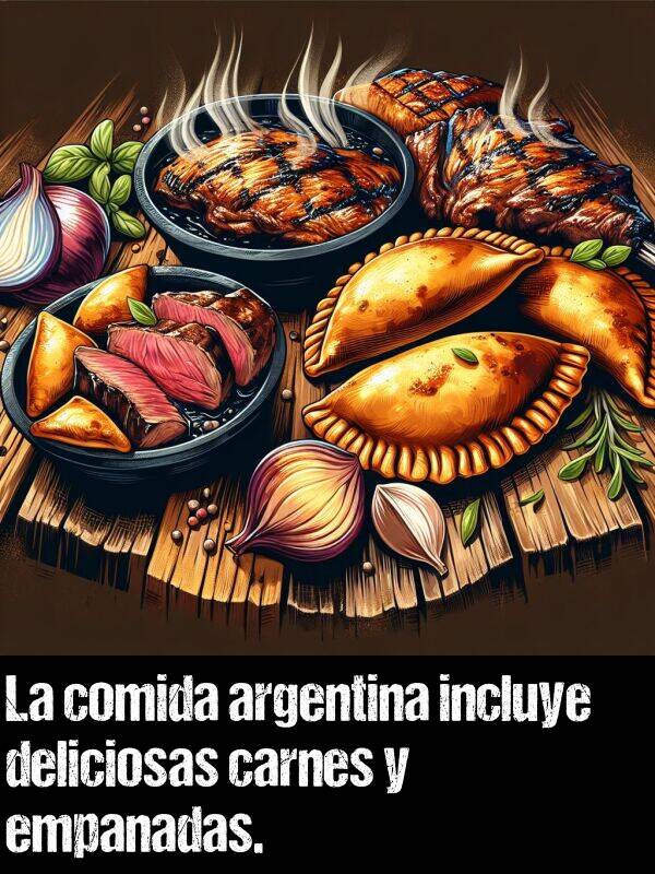 carnes: La comida argentina incluye deliciosas carnes y empanadas.