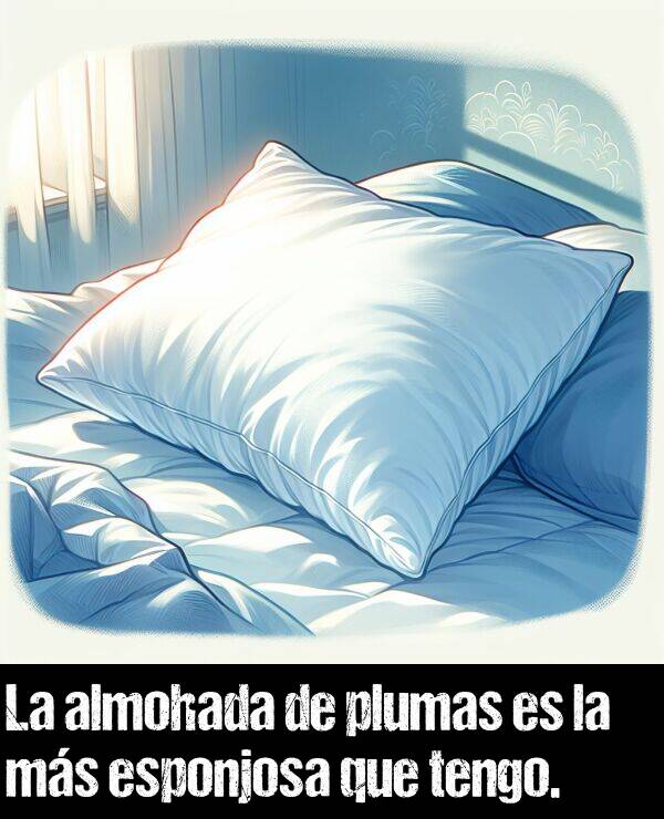 almohada: La almohada de plumas es la ms esponjosa que tengo.