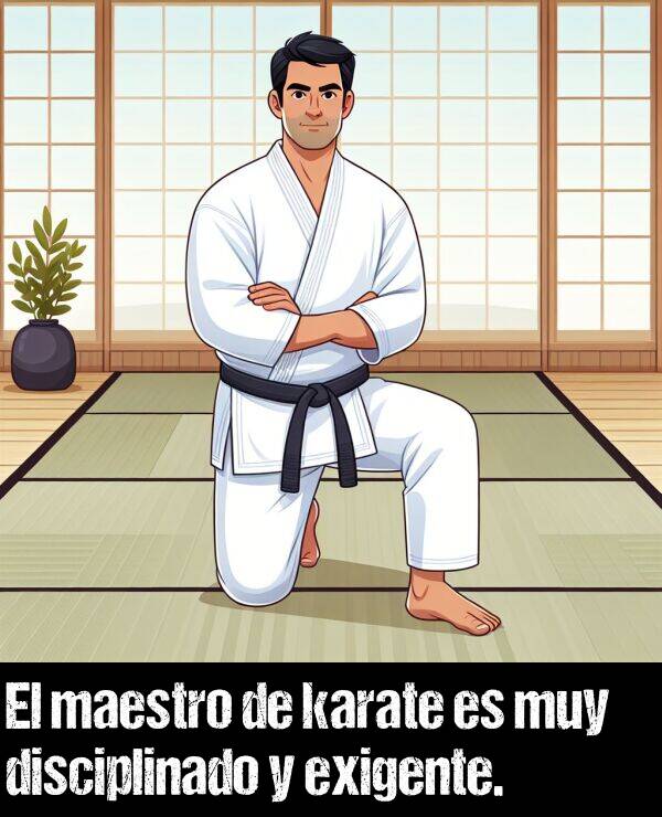 exigente: El maestro de karate es muy disciplinado y exigente.