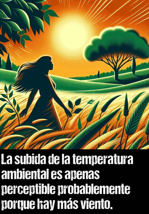 probablemente: La subida de la temperatura ambiental es apenas perceptible probablemente porque hay ms viento.