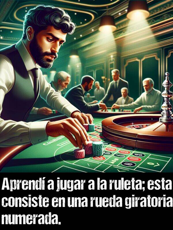 rueda: Aprend a jugar a la ruleta; esta consiste en una rueda giratoria numerada.