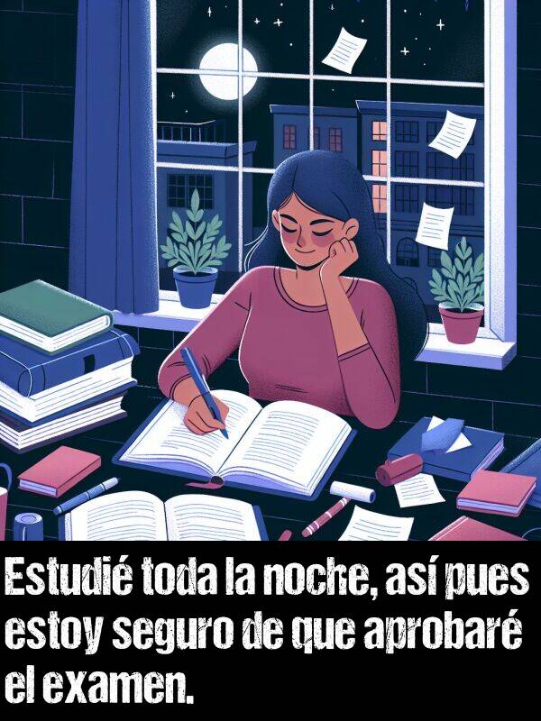 estoy: Estudi toda la noche, as pues estoy seguro de que aprobar el examen.