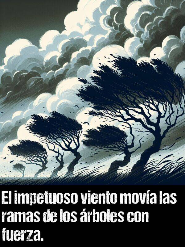 mova: El impetuoso viento mova las ramas de los rboles con fuerza.