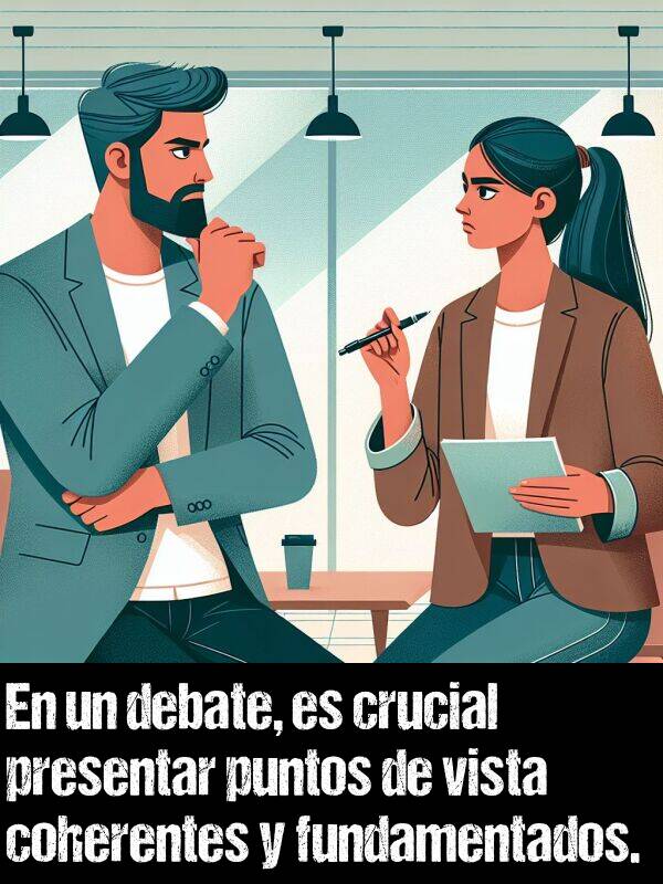 debate: En un debate, es crucial presentar puntos de vista coherentes y fundamentados.