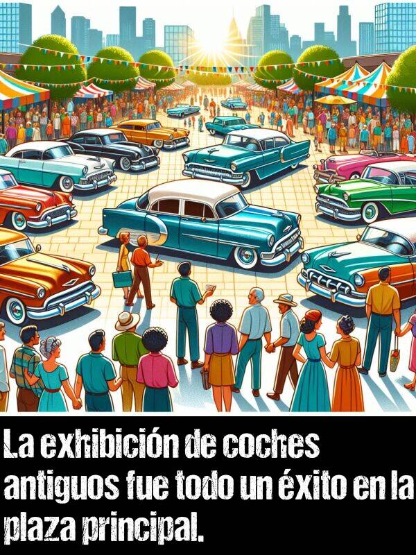 coches: La exhibicin de coches antiguos fue todo un xito en la plaza principal.