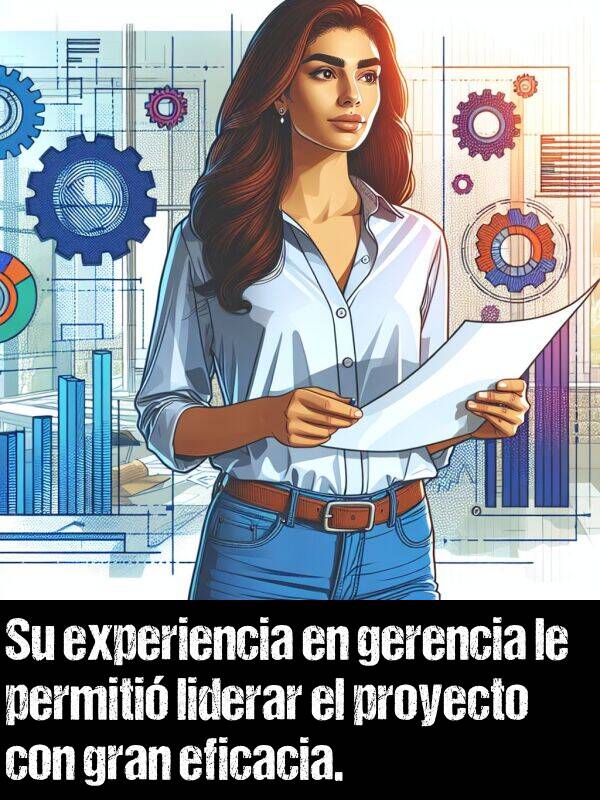 proyecto: Su experiencia en gerencia le permiti liderar el proyecto con gran eficacia.