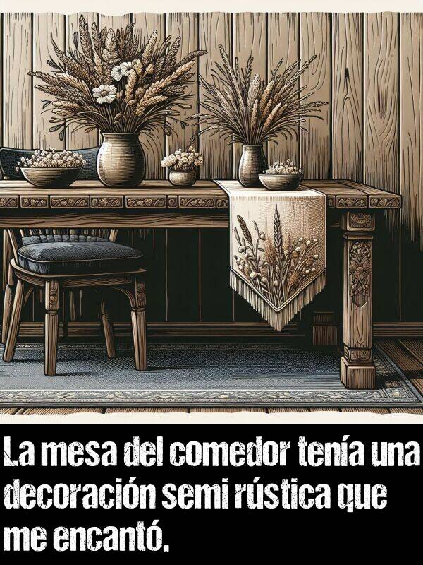 decoracin: La mesa del comedor tena una decoracin semi rstica que me encant.