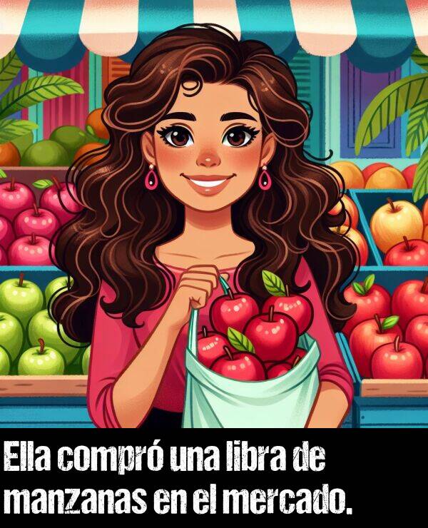 manzanas: Ella compr una libra de manzanas en el mercado.