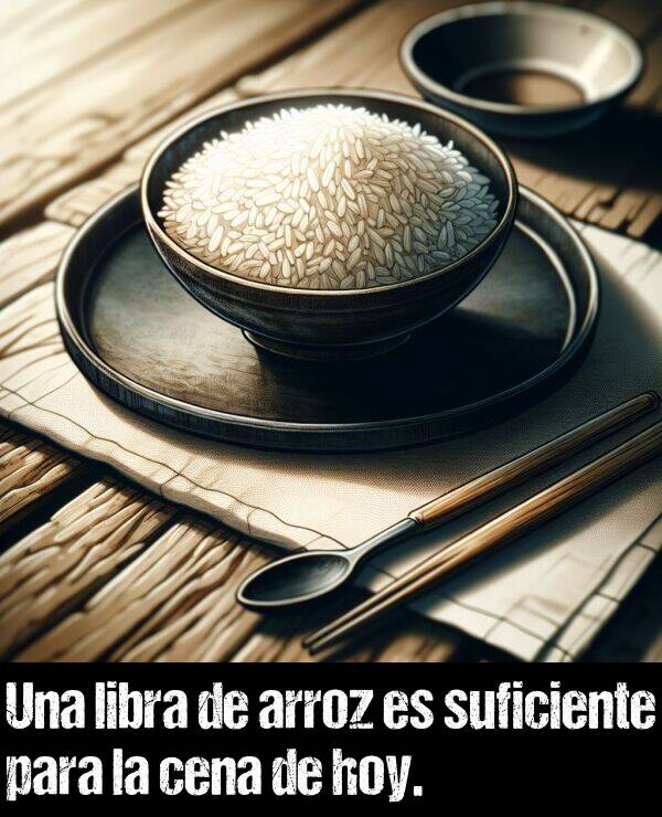 suficiente: Una libra de arroz es suficiente para la cena de hoy.