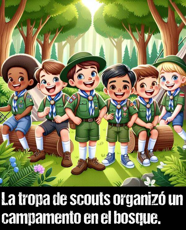 tropa: La tropa de scouts organiz un campamento en el bosque.