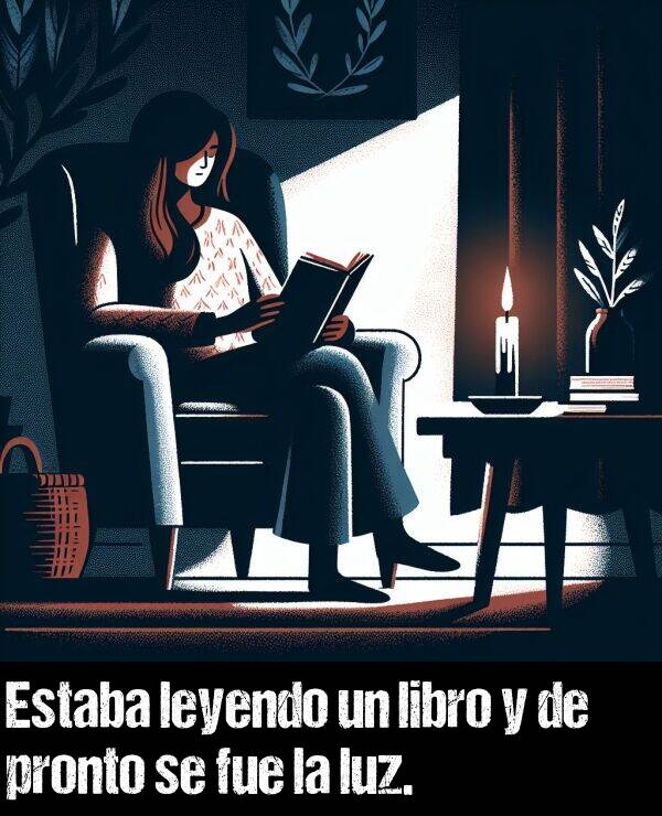 pronto: Estaba leyendo un libro y de pronto se fue la luz.