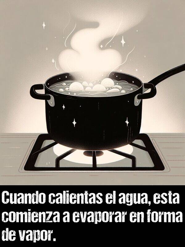 esta: Cuando calientas el agua, esta comienza a evaporar en forma de vapor.