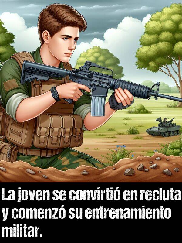 entrenamiento: La joven se convirti en recluta y comenz su entrenamiento militar.