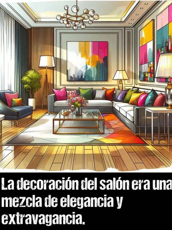 decoracin: La decoracin del saln era una mezcla de elegancia y extravagancia.