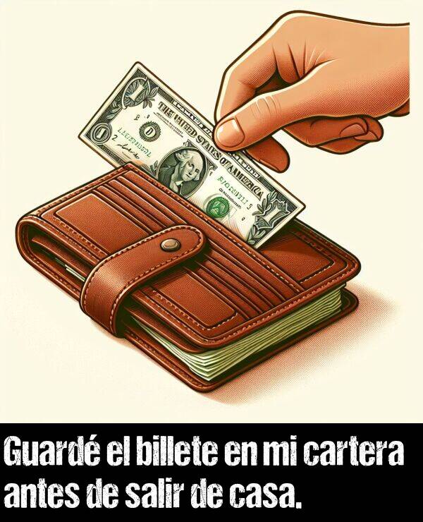 cartera: Guard el billete en mi cartera antes de salir de casa.