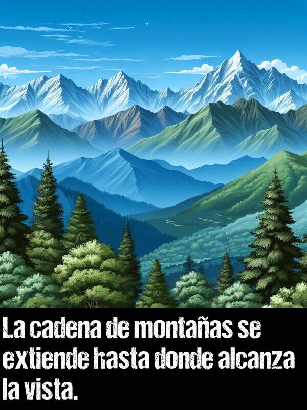 extiende: La cadena de montaas se extiende hasta donde alcanza la vista.