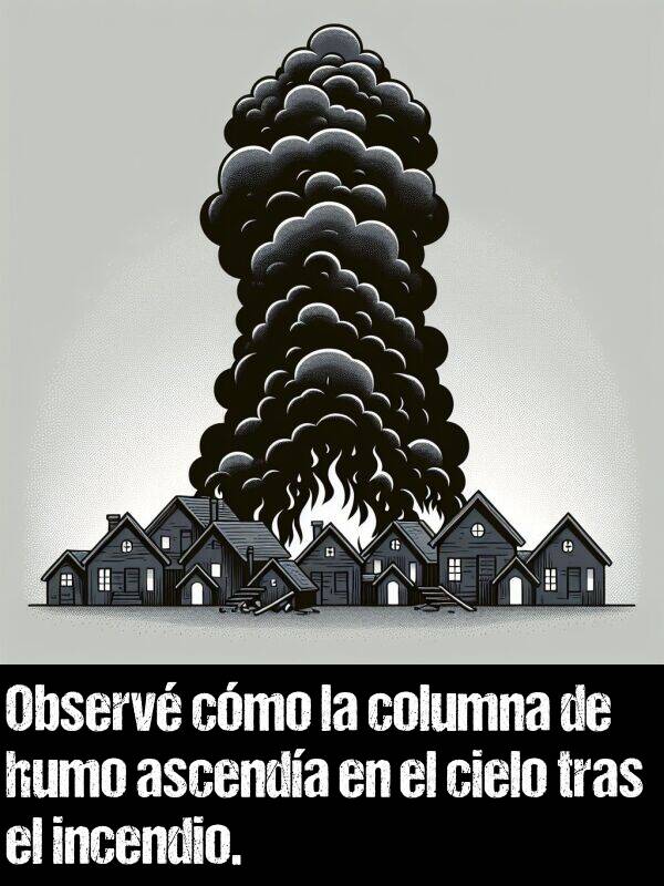 incendio: Observ cmo la columna de humo ascenda en el cielo tras el incendio.