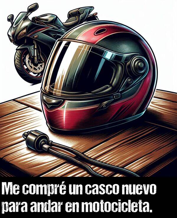 casco: Me compr un casco nuevo para andar en motocicleta.