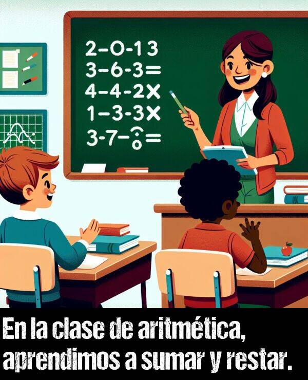 restar: En la clase de aritmtica, aprendimos a sumar y restar.