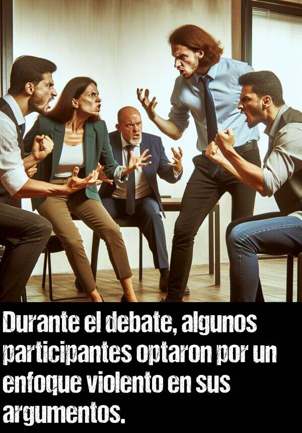 violento: Durante el debate, algunos participantes optaron por un enfoque violento en sus argumentos.