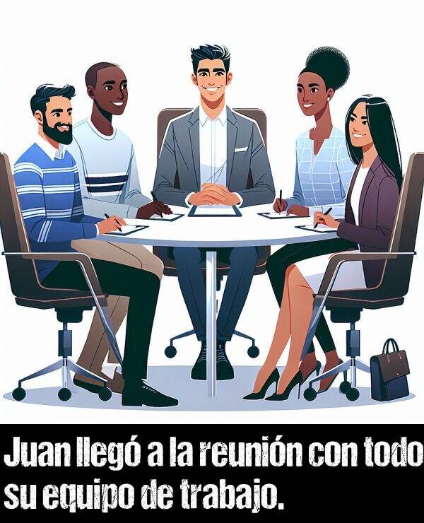 reunin: Juan lleg a la reunin con todo su equipo de trabajo.