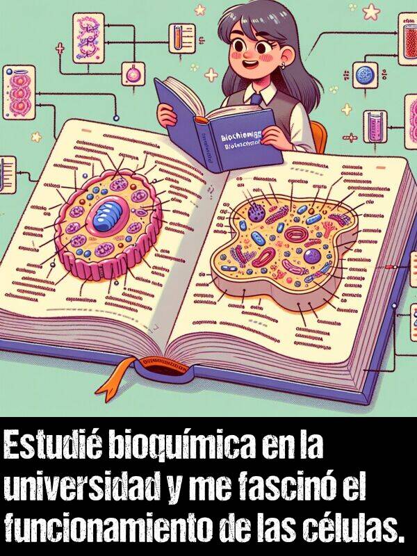 clulas: Estudi bioqumica en la universidad y me fascin el funcionamiento de las clulas.