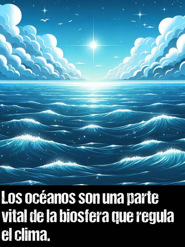 ocanos: Los ocanos son una parte vital de la biosfera que regula el clima.