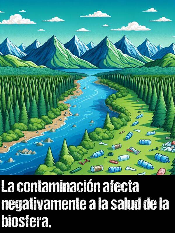 biosfera: La contaminacin afecta negativamente a la salud de la biosfera.