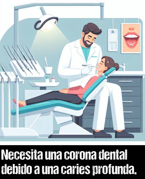 dental: Necesita una corona dental debido a una caries profunda.