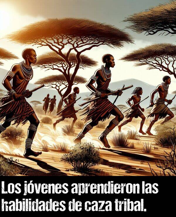 tribal: Los jvenes aprendieron las habilidades de caza tribal.