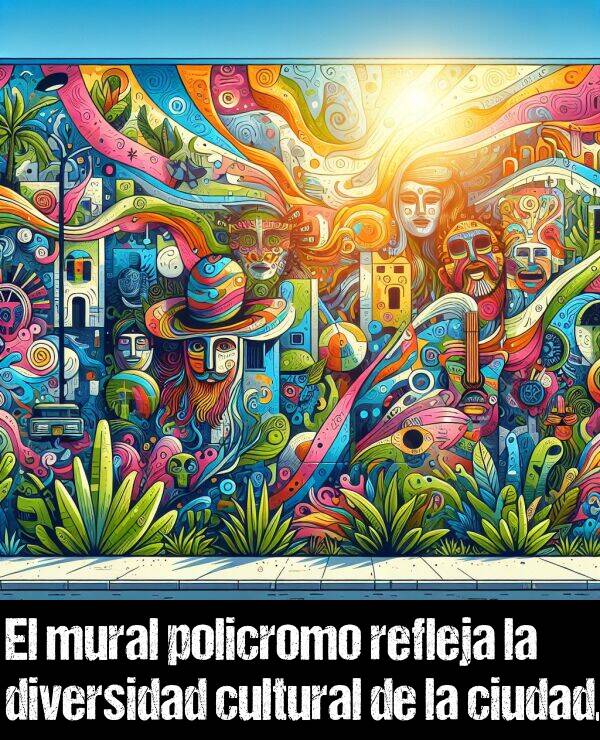 mural: El mural policromo refleja la diversidad cultural de la ciudad.