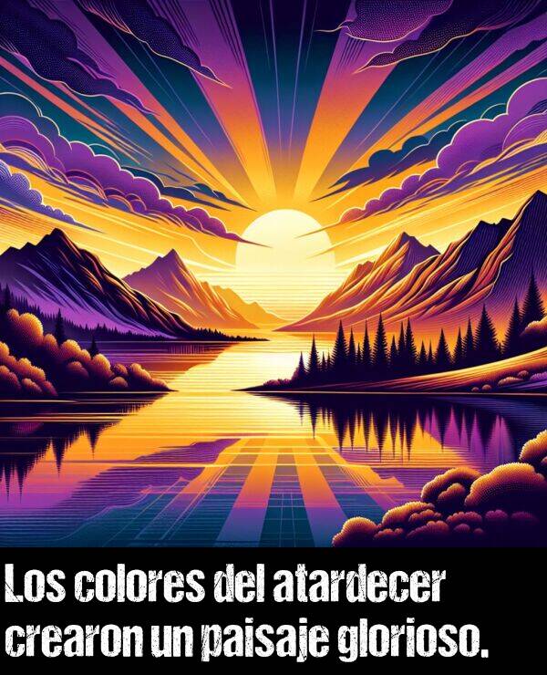 glorioso: Los colores del atardecer crearon un paisaje glorioso.